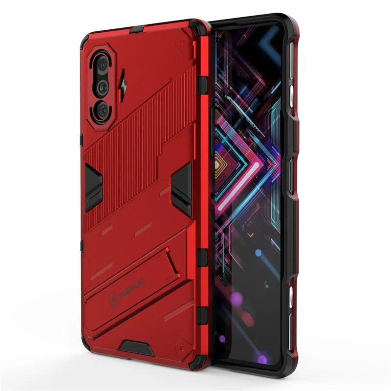 PC + TPU Anti-Drop Hybrid Phone Case Cover with Kickstand Design for Xiaomi Redmi K40 Gaming - Red