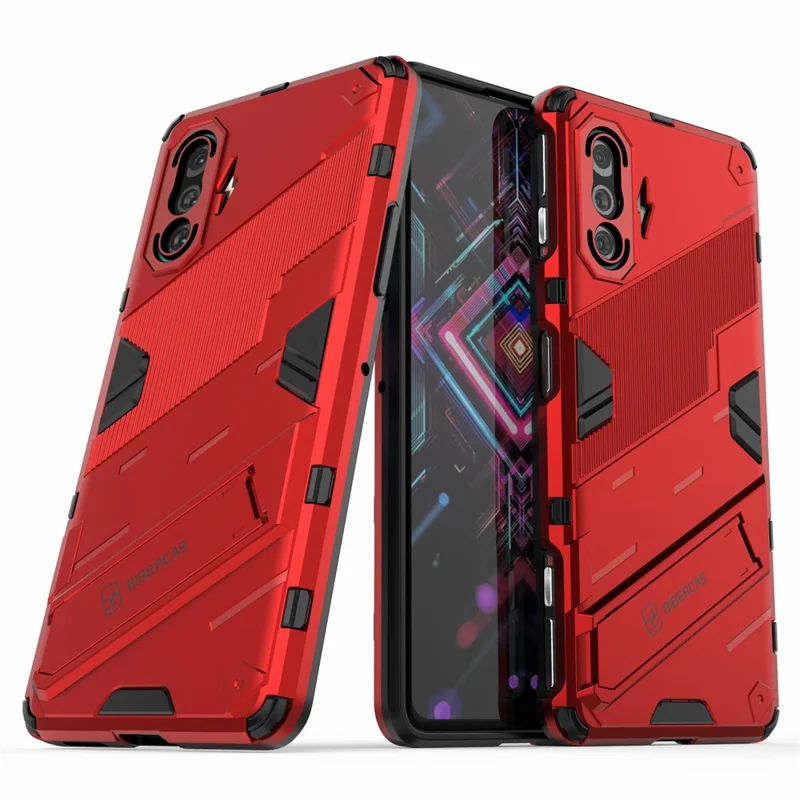 PC + TPU Anti-Drop Hybrid Phone Case Cover with Kickstand Design for Xiaomi Redmi K40 Gaming - Red