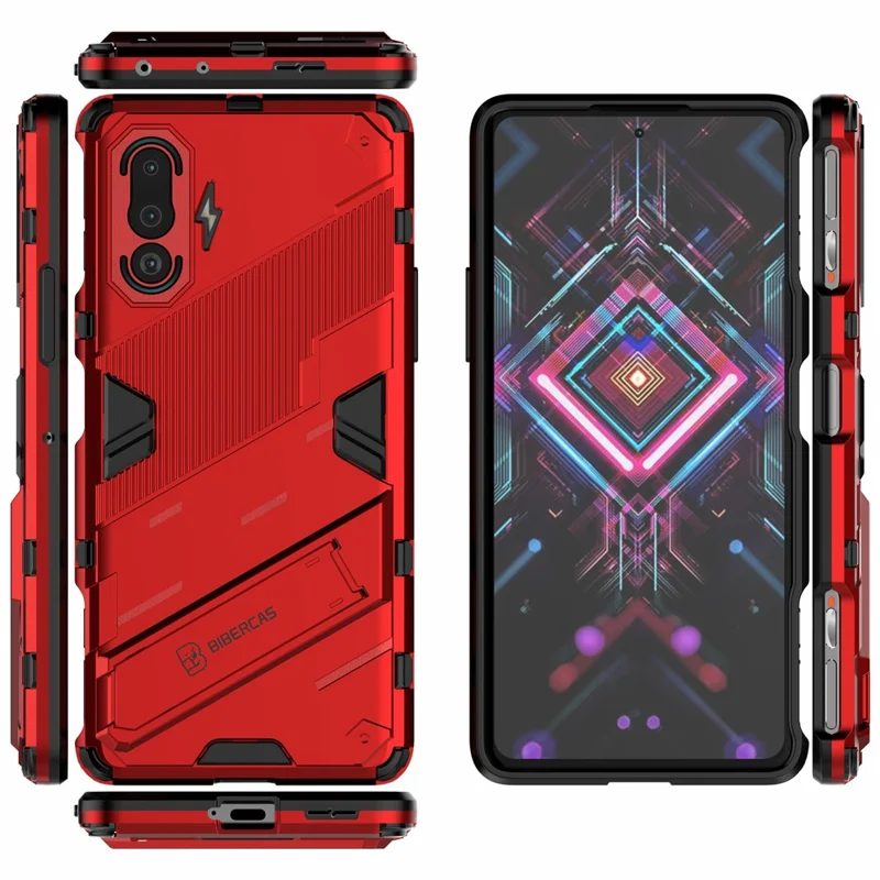 PC + TPU Anti-Drop Hybrid Phone Case Cover with Kickstand Design for Xiaomi Redmi K40 Gaming - Red