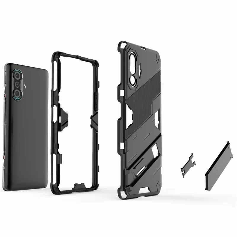 PC + TPU Anti-Drop Hybrid Phone Case Cover with Kickstand Design for Xiaomi Redmi K40 Gaming - Red