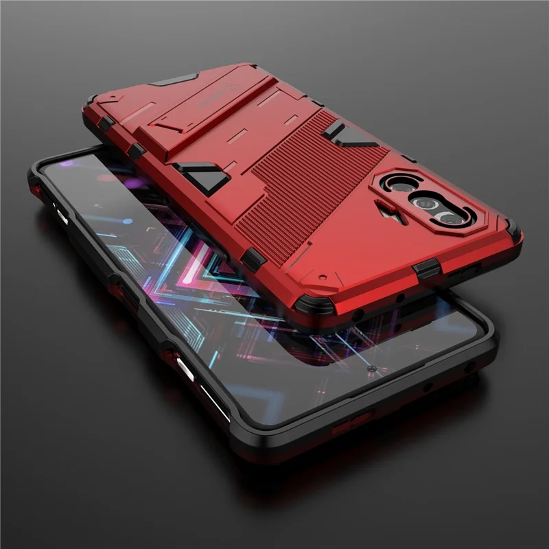 PC + TPU Anti-Drop Hybrid Phone Case Cover with Kickstand Design for Xiaomi Redmi K40 Gaming - Red