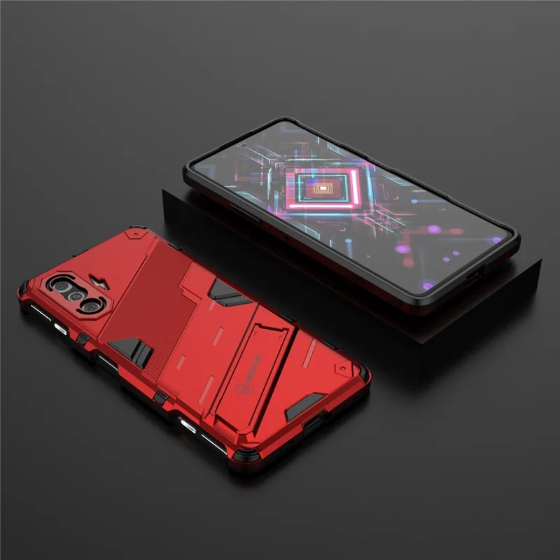 PC + TPU Anti-Drop Hybrid Phone Case Cover with Kickstand Design for Xiaomi Redmi K40 Gaming - Red