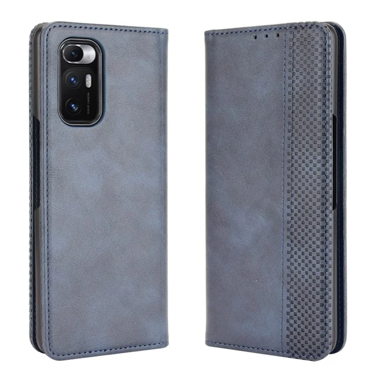 Vintage Style Magnetic Auto-absorbed Phone Wallet Stand Case Leather Cover for Xiaomi Mi Mix Fold - Blue