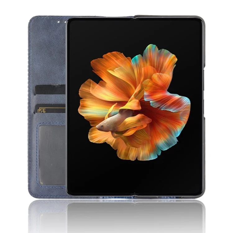 Vintage Style Magnetic Auto-absorbed Phone Wallet Stand Case Leather Cover for Xiaomi Mi Mix Fold - Blue