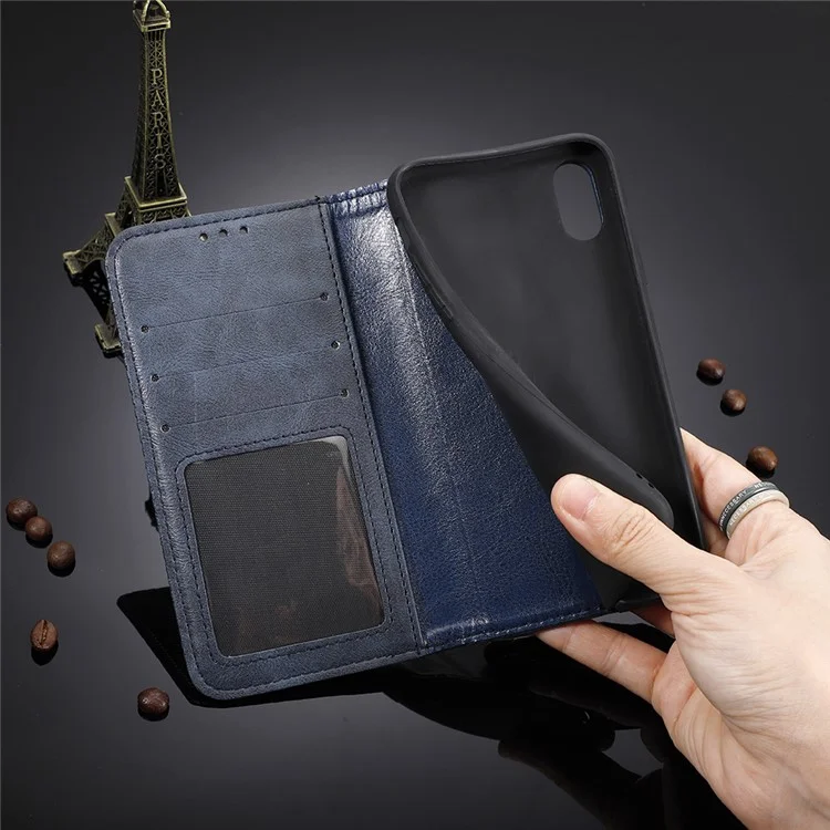 Vintage Style Magnetic Auto-absorbed Phone Wallet Stand Case Leather Cover for Xiaomi Mi Mix Fold - Blue