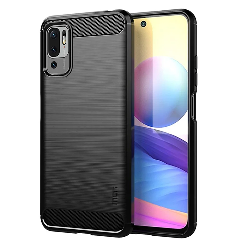Custodia in TPU con fibra di carbonio e spazzolata MOFI per Xiaomi Redmi Note 10 5G / Poco M3 Pro 5G - Nera