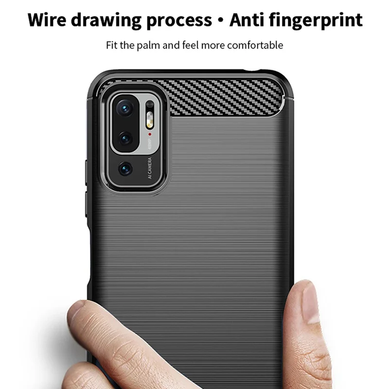 Custodia in TPU con fibra di carbonio e spazzolata MOFI per Xiaomi Redmi Note 10 5G / Poco M3 Pro 5G - Nera