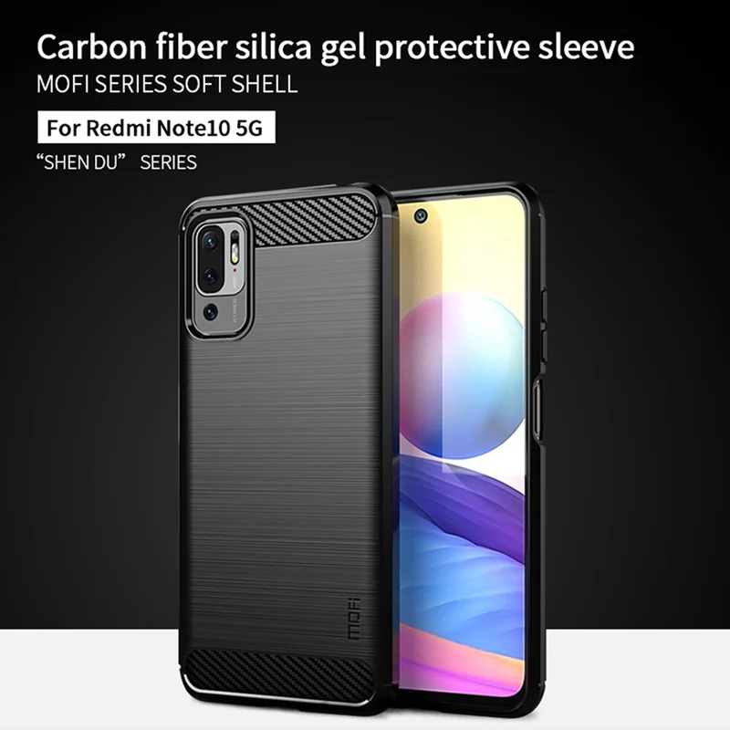 Custodia in TPU con fibra di carbonio e spazzolata MOFI per Xiaomi Redmi Note 10 5G / Poco M3 Pro 5G - Nera