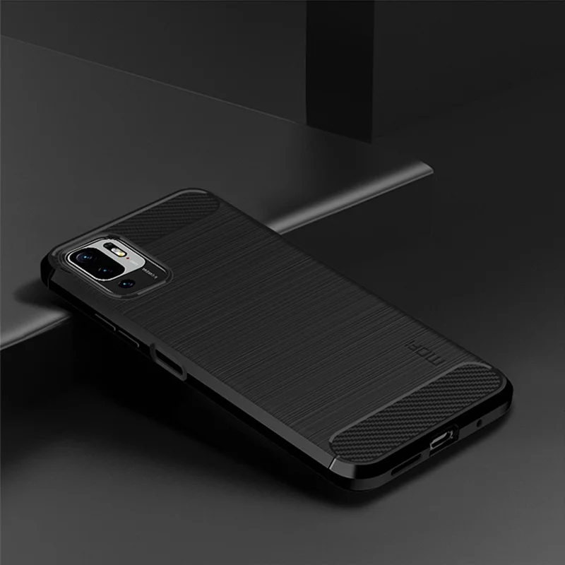 Custodia in TPU con fibra di carbonio e spazzolata MOFI per Xiaomi Redmi Note 10 5G / Poco M3 Pro 5G - Nera