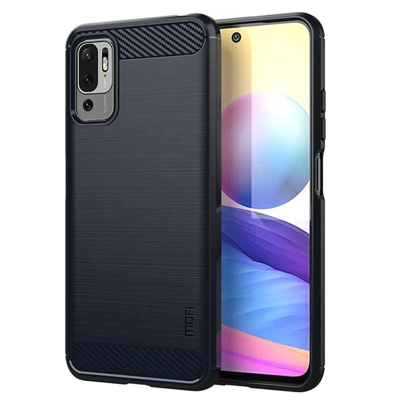 MOFI Carbon Fiber Brushed Flex TPU Phone Cover for Xiaomi Redmi Note 10 5G / Poco M3 Pro 5G - Blue