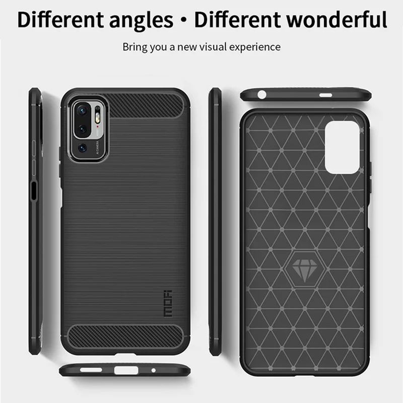 MOFI Carbon Fiber Brushed Flex TPU Phone Cover for Xiaomi Redmi Note 10 5G / Poco M3 Pro 5G - Blue