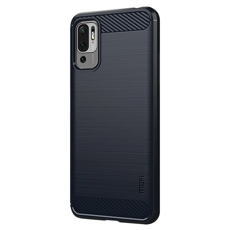 MOFI Carbon Fiber Brushed Flex TPU Phone Cover for Xiaomi Redmi Note 10 5G / Poco M3 Pro 5G - Blue