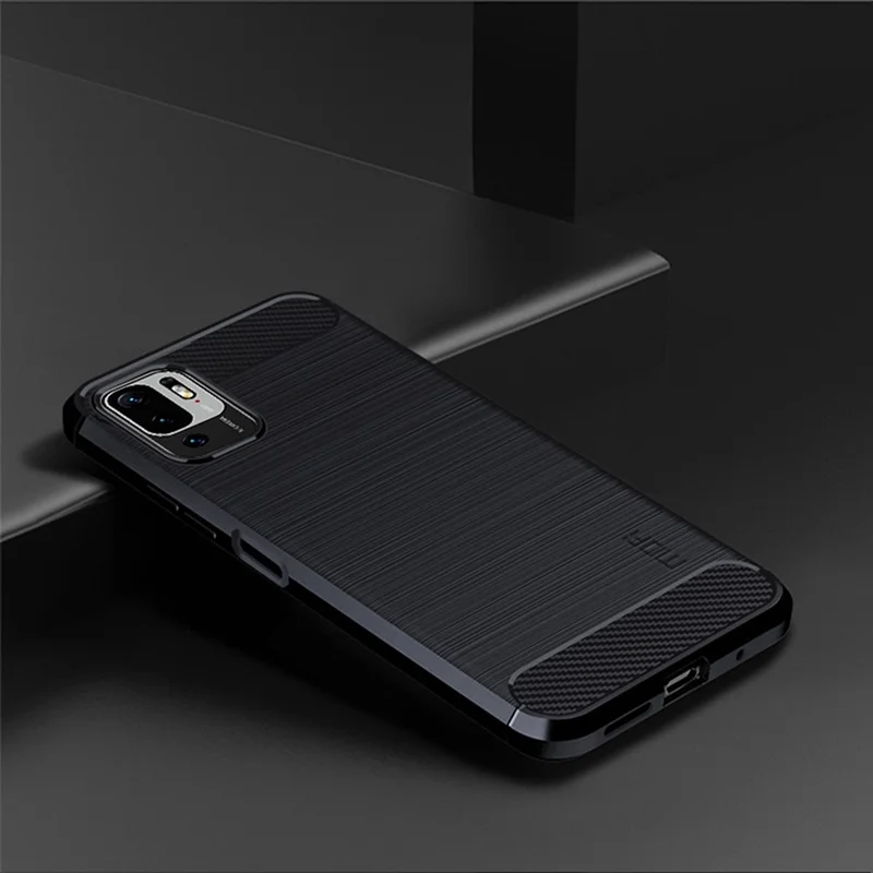 MOFI Carbon Fiber Brushed Flex TPU Phone Cover for Xiaomi Redmi Note 10 5G / Poco M3 Pro 5G - Blue