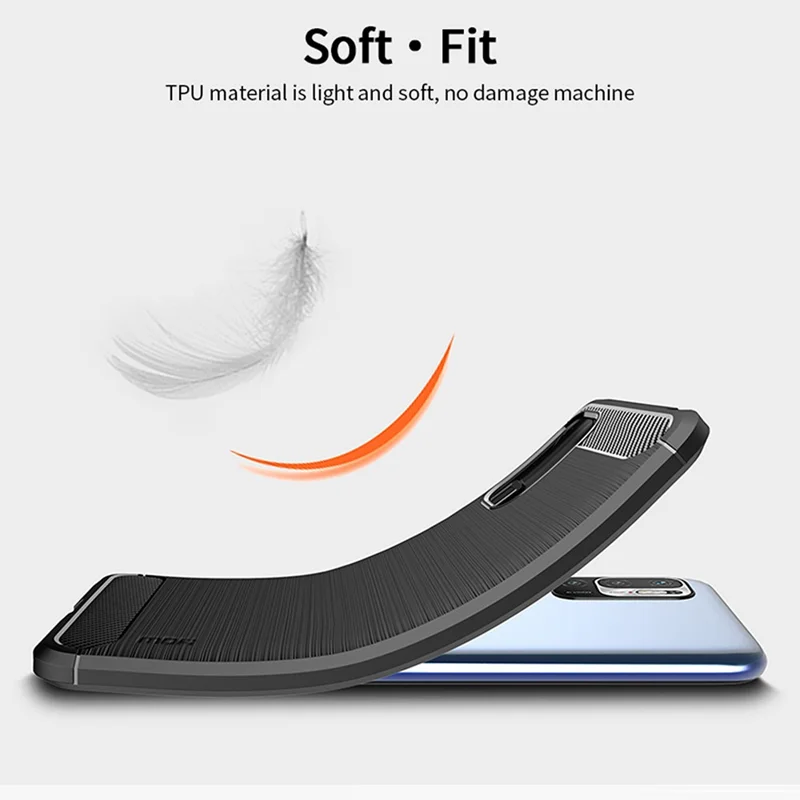 MOFI Carbon Fiber Brushed Flex TPU Phone Cover for Xiaomi Redmi Note 10 5G / Poco M3 Pro 5G - Blue
