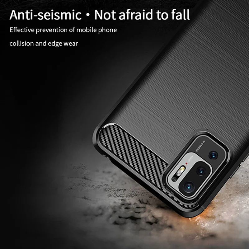 MOFI Carbon Fiber Brushed Flex TPU Phone Cover for Xiaomi Redmi Note 10 5G / Poco M3 Pro 5G - Blue