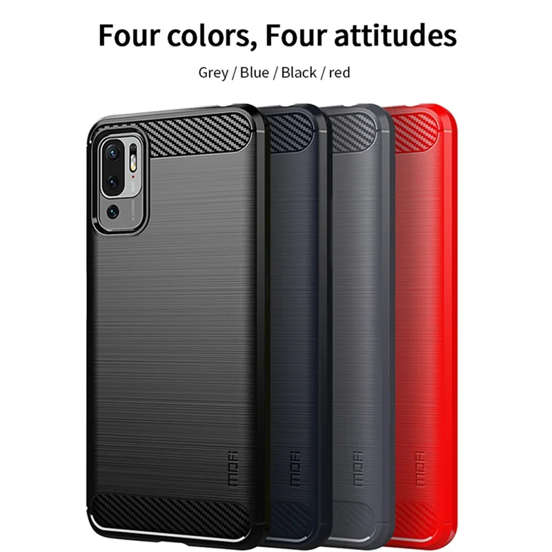 MOFI Carbon Fiber Brushed Flex TPU Phone Cover for Xiaomi Redmi Note 10 5G / Poco M3 Pro 5G - Blue