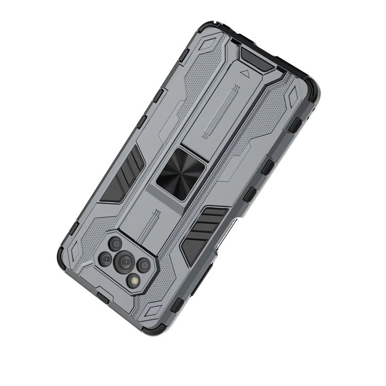 Anti-Drop PC + TPU Hybrid Phone Case Protective Cover with Kickstand for Xiaomi Poco X3/Poco X3 Pro/Poco X3 NFC - Grey