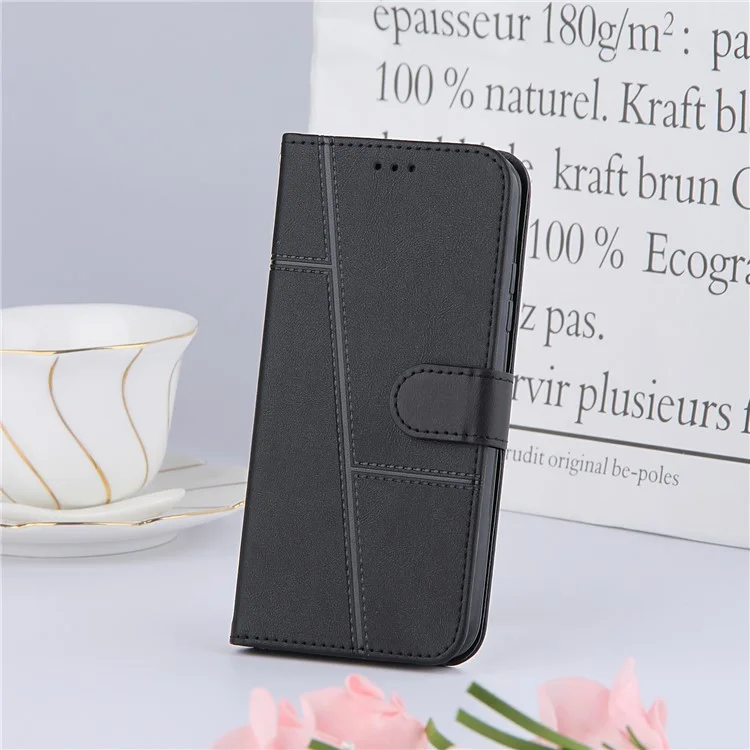 Concise Splicing Leather Phone Cover Wallet Stand Case for Xiaomi Mi 10T 5G/Mi 10T Pro 5G/Redmi K30S - Black