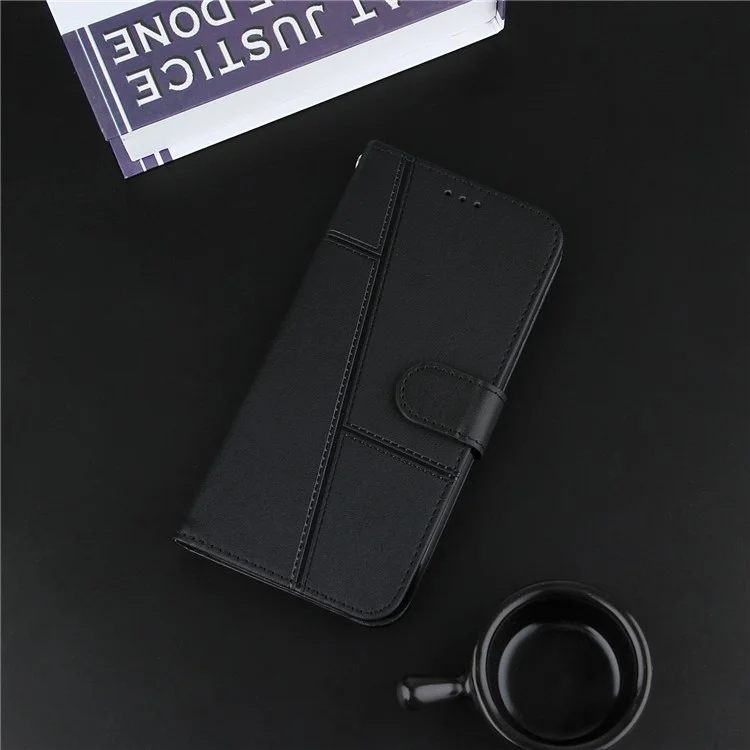 Concise Splicing Leather Phone Cover Wallet Stand Case for Xiaomi Mi 10T 5G/Mi 10T Pro 5G/Redmi K30S - Black