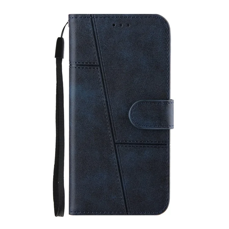 Concise Splicing Leather Phone Cover Case with Wallet Stand for Xiaomi Redmi Note 9S/9 Pro/9 Pro Max - Blue