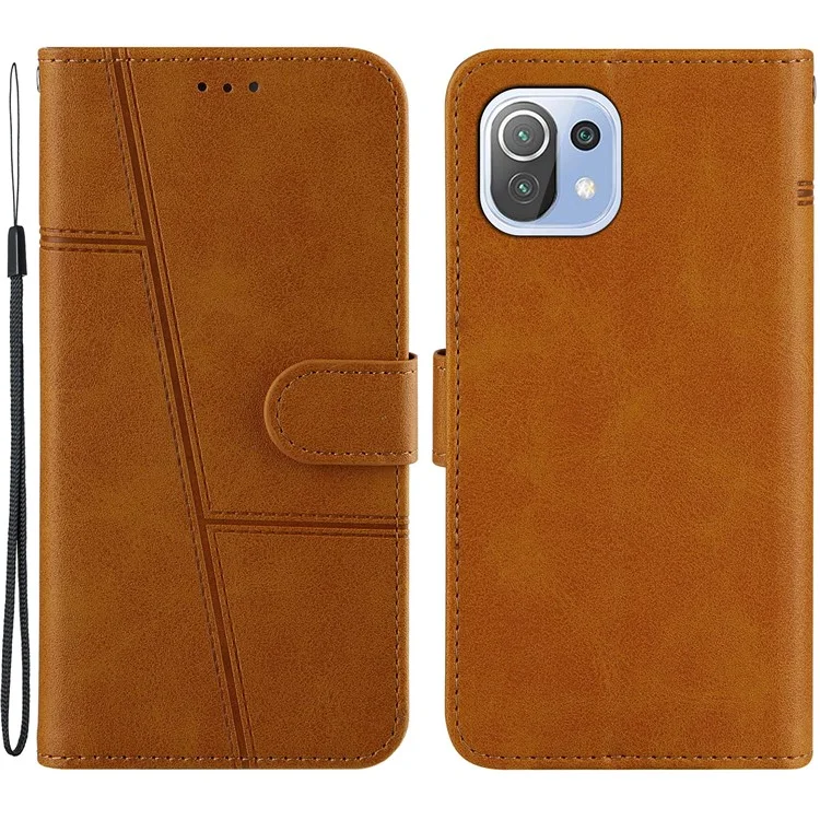 Diseño de Stand de Billetera Case de Portada de Teléfono de Cuero Con Correa Para Xiaomi Mi 11 Lite 4G / 5G / 11 Lite 5g ne - Marrón