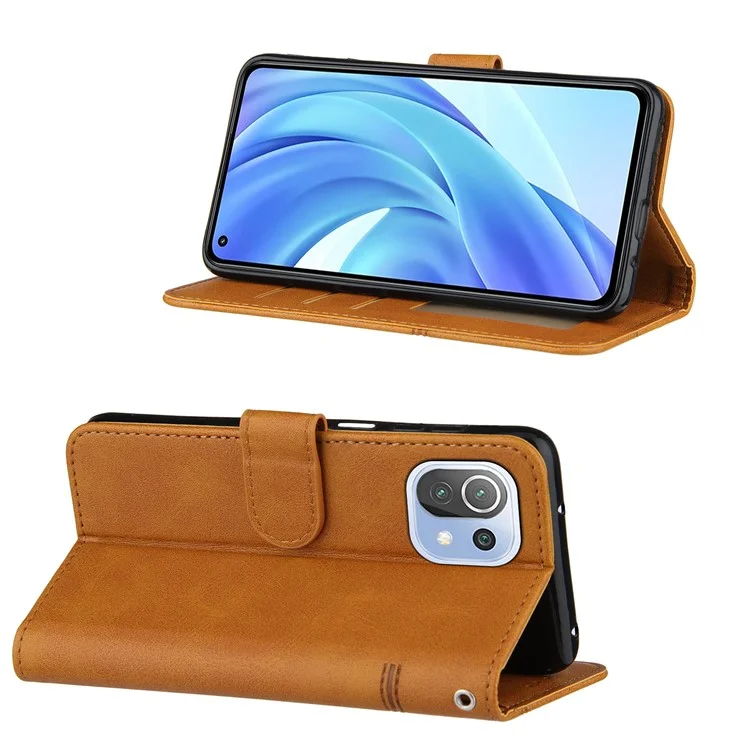 Diseño de Stand de Billetera Case de Portada de Teléfono de Cuero Con Correa Para Xiaomi Mi 11 Lite 4G / 5G / 11 Lite 5g ne - Marrón