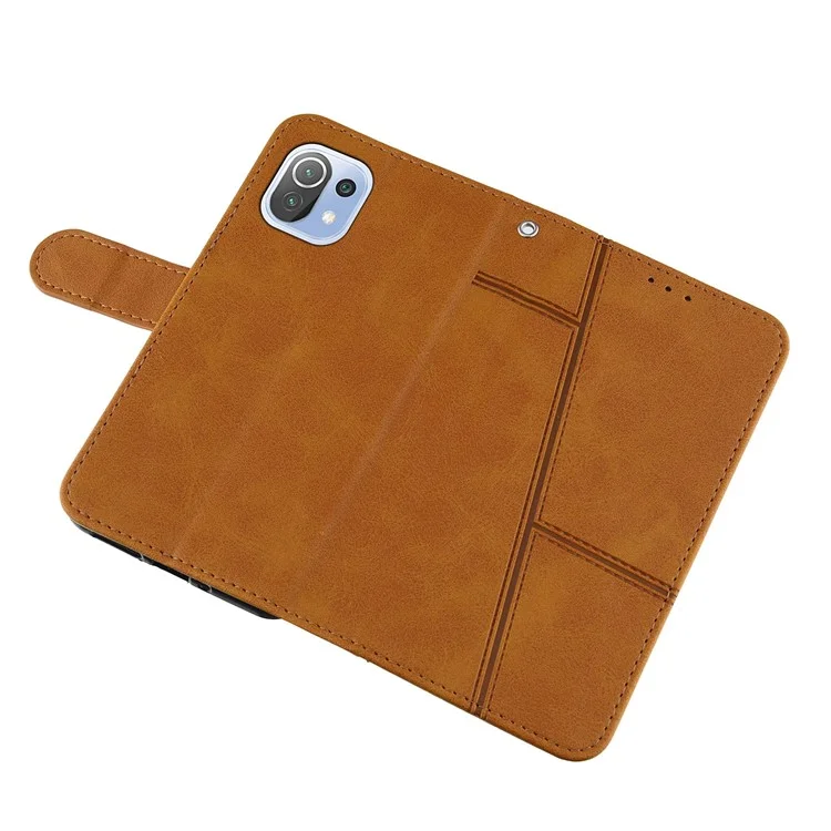 Diseño de Stand de Billetera Case de Portada de Teléfono de Cuero Con Correa Para Xiaomi Mi 11 Lite 4G / 5G / 11 Lite 5g ne - Marrón