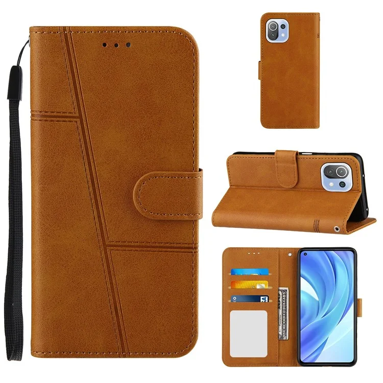 Diseño de Stand de Billetera Case de Portada de Teléfono de Cuero Con Correa Para Xiaomi Mi 11 Lite 4G / 5G / 11 Lite 5g ne - Marrón