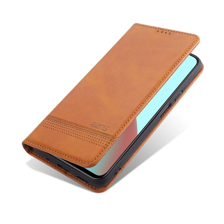 AZNS pour Xiaomi Redmi Note 10 5G / Note 10T 5G / Poco M3 Pro 5G / Étui de téléphone en cuir 4G avec support magnétique absorbé automatiquement - Marron