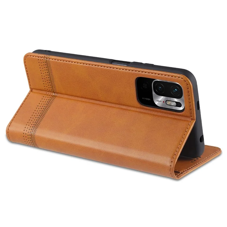 AZNS pour Xiaomi Redmi Note 10 5G / Note 10T 5G / Poco M3 Pro 5G / Étui de téléphone en cuir 4G avec support magnétique absorbé automatiquement - Marron