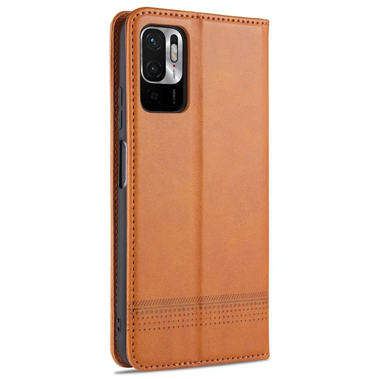 AZNS pour Xiaomi Redmi Note 10 5G / Note 10T 5G / Poco M3 Pro 5G / Étui de téléphone en cuir 4G avec support magnétique absorbé automatiquement - Marron