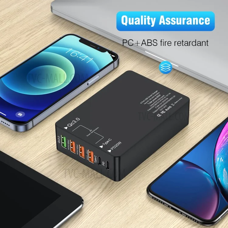 Multi-port USB QC3.0 Charger Type-C PD20W Phone Tablet Bluetooth Earphone Fast Charging Power Adapter - UK Plug