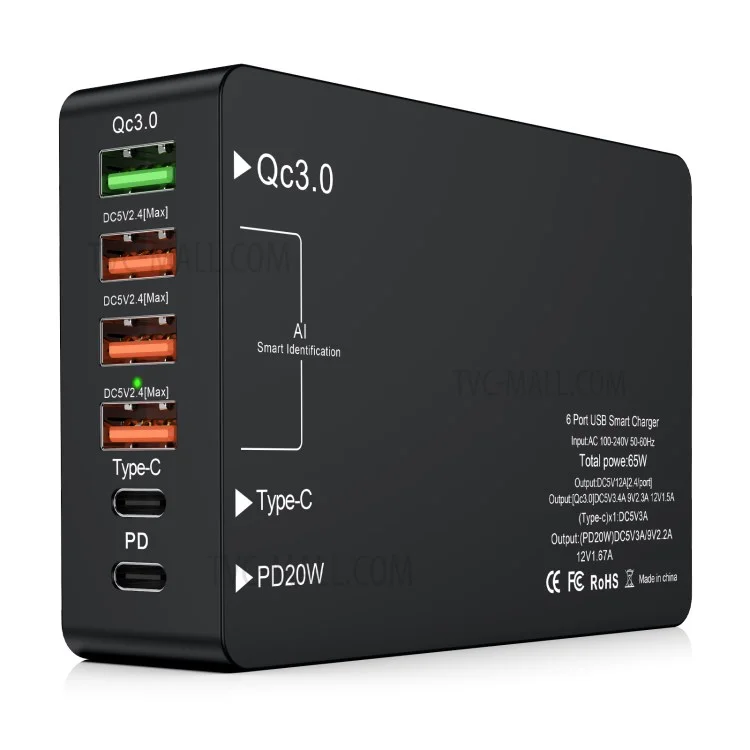 Chargeur multiport USB QC3.0 Type-C PD20W pour téléphone, tablette, écouteurs Bluetooth, charge rapide Adaptateur secteur - Prise AU