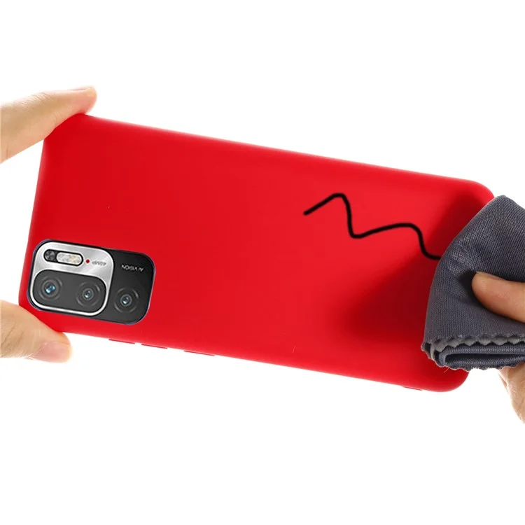 Solid Color Liquid Silicone Soft Phone Case Protective Shell with Strap for Xiaomi Poco M3 Pro 5G/Redmi Note 10 5G/10T 5G - Red