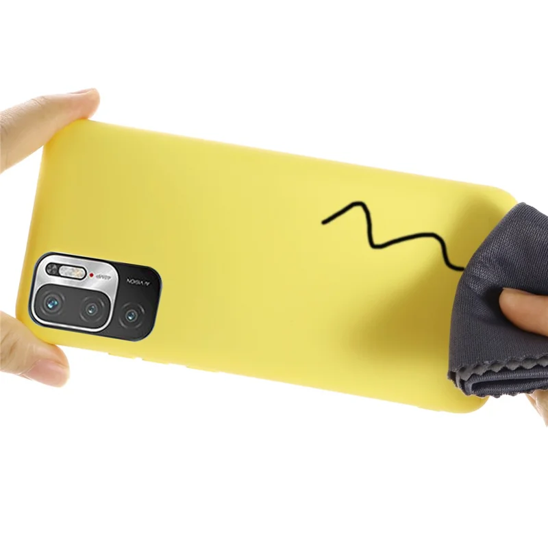 Solid Color Liquid Silicone Soft Phone Case Protective Shell with Strap for Xiaomi Poco M3 Pro 5G/Redmi Note 10 5G/10T 5G - Yellow