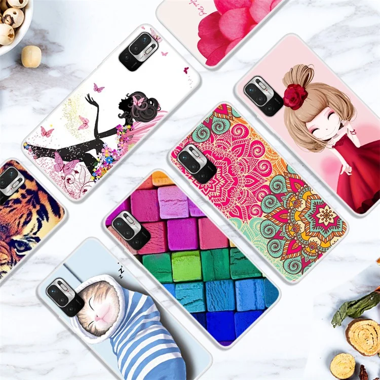 Pattern Printing Flexible Anti-Drop TPU Phone Cover Case for Xiaomi Redmi Note 10 5G / Poco M3 Pro 4G / Poco M3 Pro 5G - Gold Flower