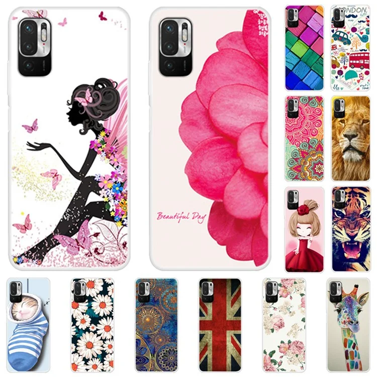 Pattern Printing Flexible Anti-Drop TPU Phone Cover Case for Xiaomi Redmi Note 10 5G / Poco M3 Pro 4G / Poco M3 Pro 5G - Gold Flower