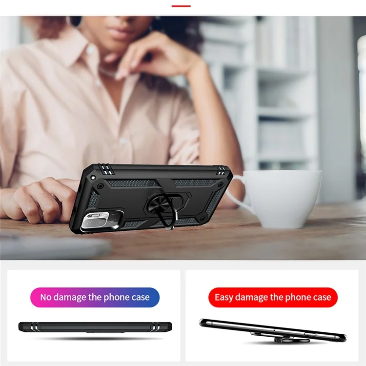Custodia ibrida per telefono con anello e supporto per Xiaomi Redmi Note 10 5G - Nero