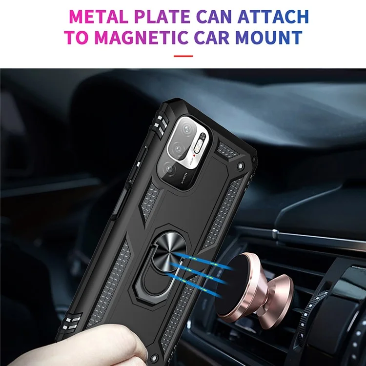 Anti-drop PC + TPU Combo Hybrid Phone Shell Com Anel Kickstand Para Xiaomi Redmi Note 10 5G - Preto