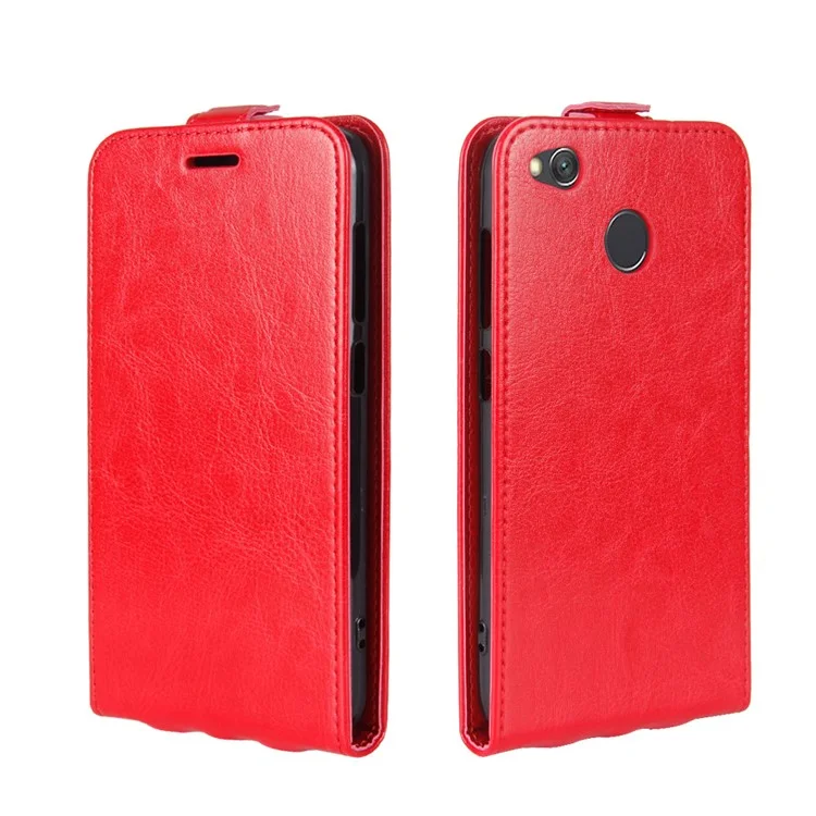 Crazy Horse Leather Vertical Card Slot Phone Case for Xiaomi Redmi 4X - Red