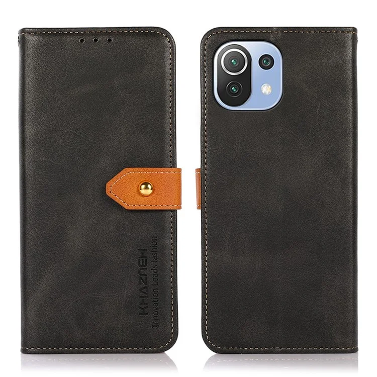KHAZNEH PU Leather Magnetic Clasp Wallet Stand Design Phone Case per Xiaomi Mi 11 Lite 4G / 5G / 11 Lite 5G NE - Nero