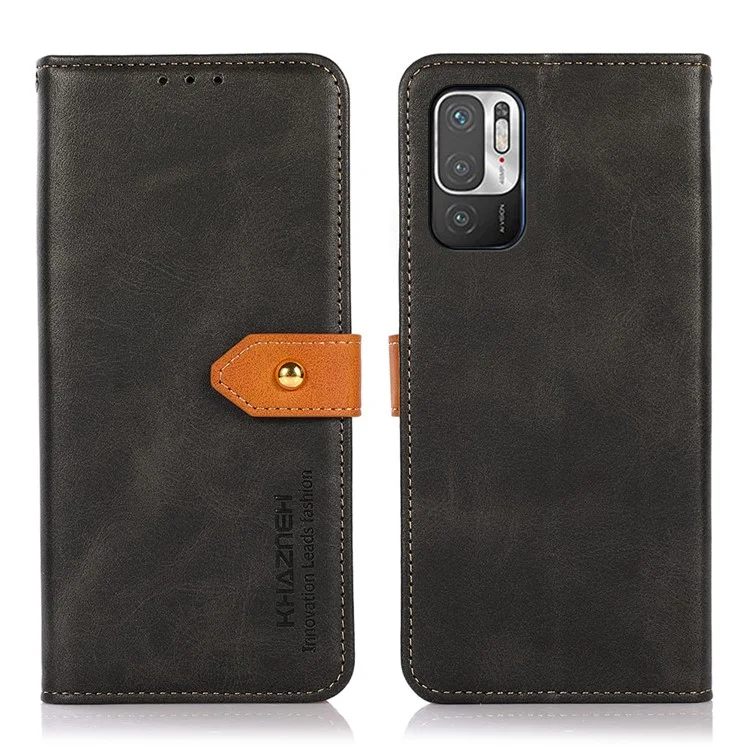 Khazneh Dual Color Leather Golden Magnetic Clasp Design Design Téléphone Avec Portefeuille Pour Xiaomi Redmi Note 10 5G / Poco M3 Pro 4g / Poco M3 Pro 5G - le Noir