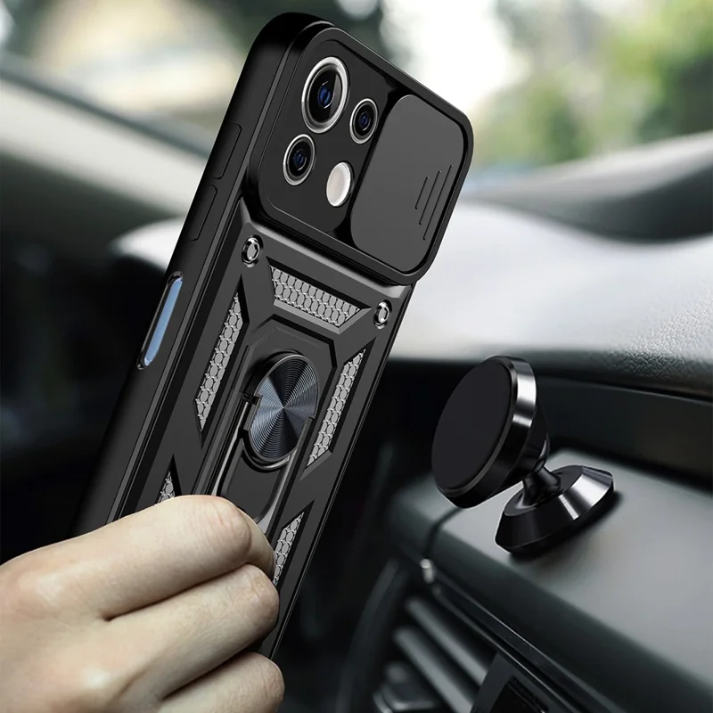Shockproof Camera Slide Phone Case Cover with Kickstand Ring Holder for Xiaomi Mi 11 Lite 4G / 5G / 11 Lite 5G NE  - Rose Gold