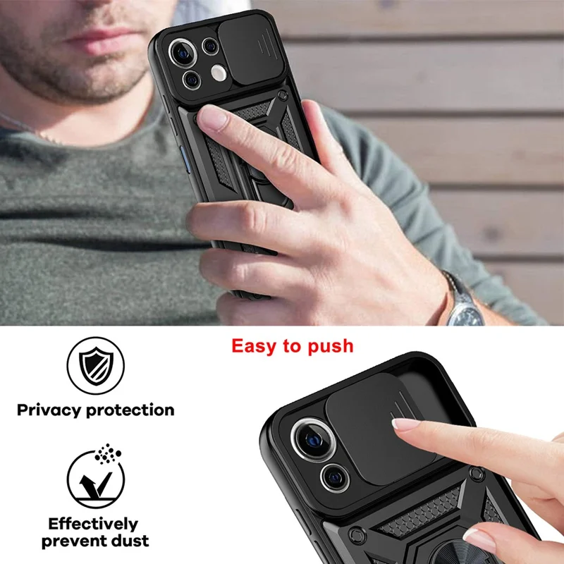 Shockproof Camera Slide Phone Case Cover with Kickstand Ring Holder for Xiaomi Mi 11 Lite 4G / 5G / 11 Lite 5G NE  - Rose Gold
