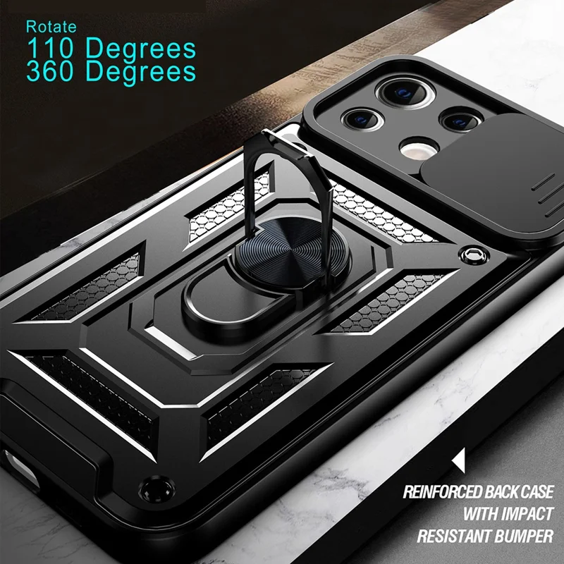 Shockproof Camera Slide Phone Case Cover with Kickstand Ring Holder for Xiaomi Mi 11 Lite 4G / 5G / 11 Lite 5G NE  - Rose Gold