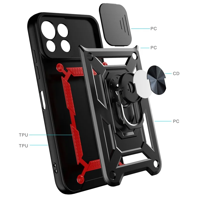 Shockproof Camera Slide Phone Case Cover with Kickstand Ring Holder for Xiaomi Mi 11 Lite 4G / 5G / 11 Lite 5G NE  - Rose Gold