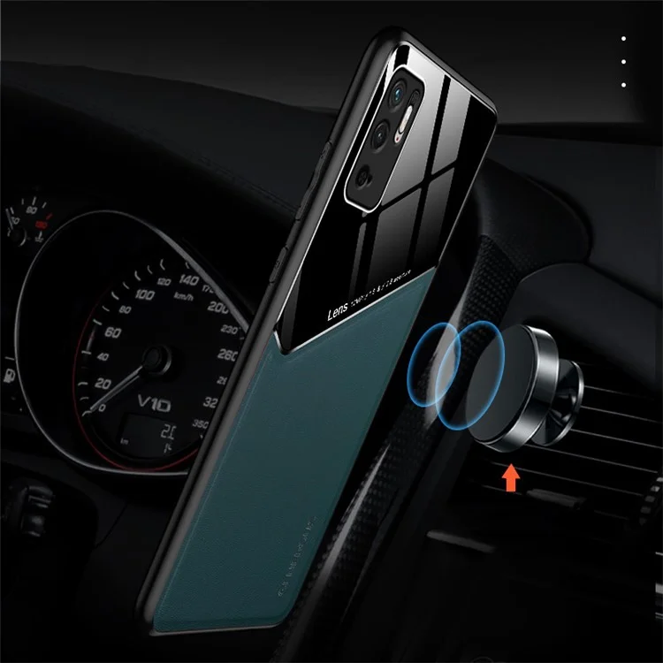 Precise Cut-Out Cover Textured Leather Coated Hybrid Case with Magnetic Metal Sheet Design for Xiaomi Redmi Note 10 5G/Poco M3 Pro 4G/Poco M3 Pro 5G - Brown