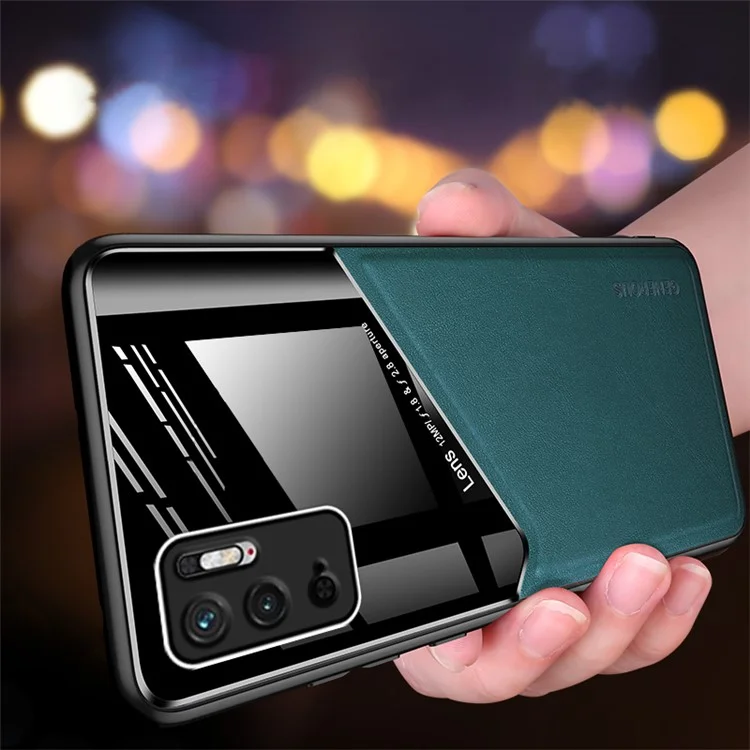 Precise Cut-Out Cover Textured Leather Coated Hybrid Case with Magnetic Metal Sheet Design for Xiaomi Redmi Note 10 5G/Poco M3 Pro 4G/Poco M3 Pro 5G - Brown