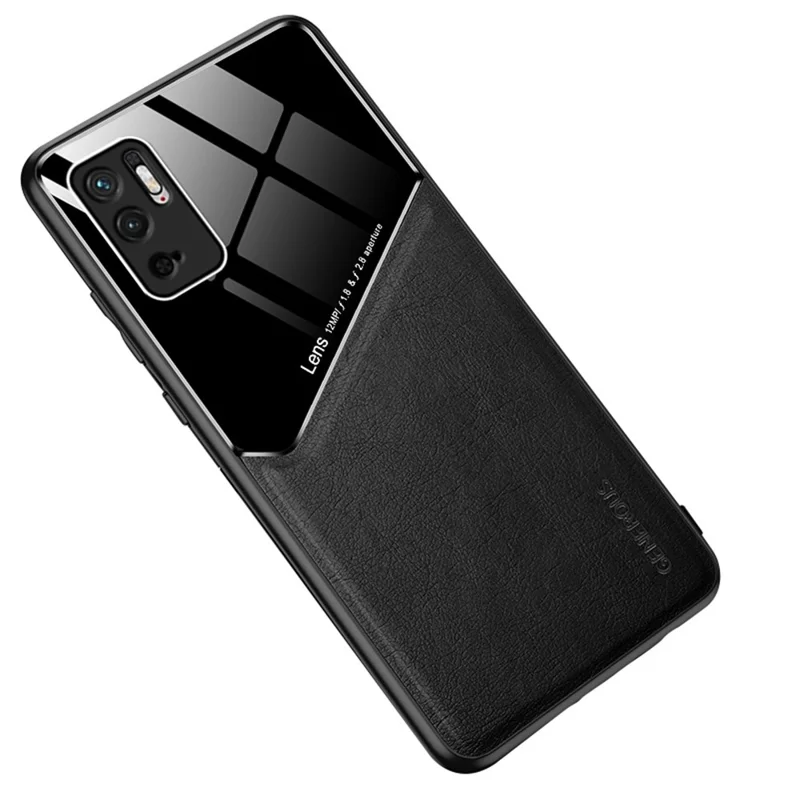 Precise Cut-Out Cover Textured Leather Coated Hybrid Case with Magnetic Metal Sheet Design for Xiaomi Redmi Note 10 5G/Poco M3 Pro 4G/Poco M3 Pro 5G - Black