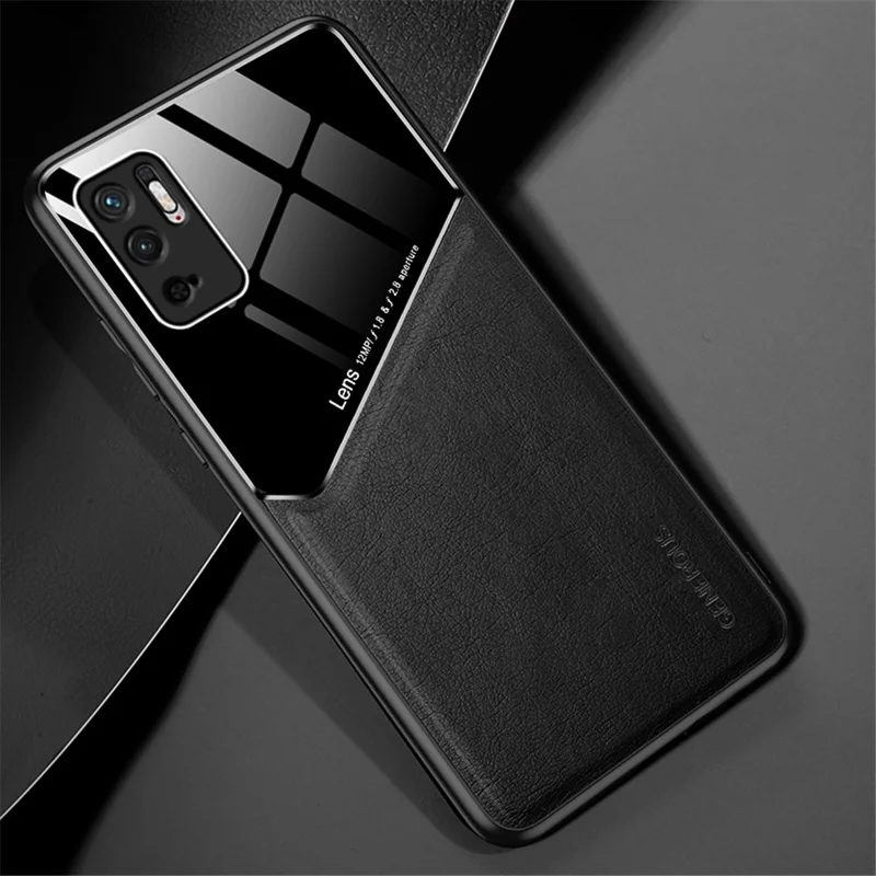 Precise Cut-Out Cover Textured Leather Coated Hybrid Case with Magnetic Metal Sheet Design for Xiaomi Redmi Note 10 5G/Poco M3 Pro 4G/Poco M3 Pro 5G - Black